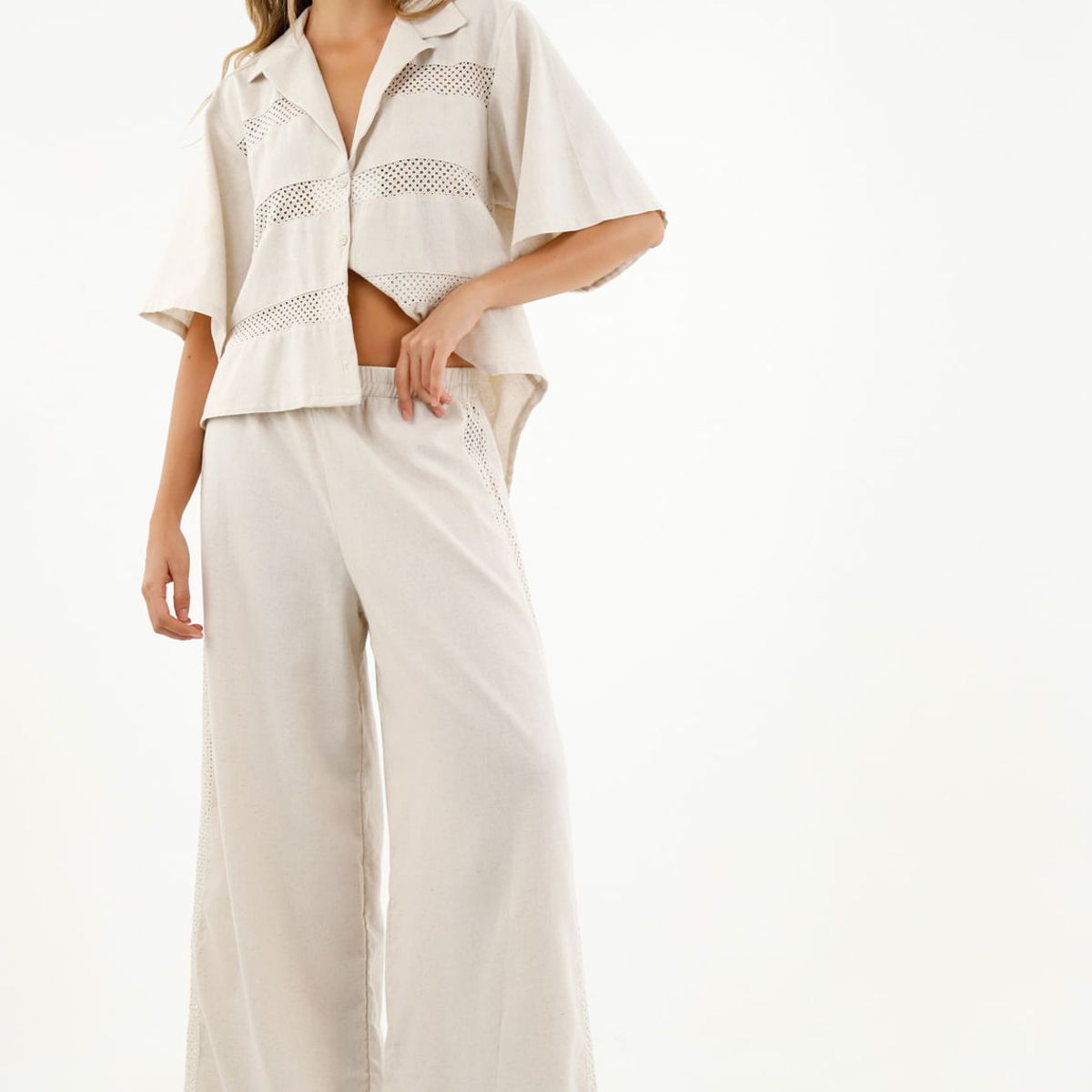 TENNIS - Pantalón crudo tipo lino para mujer