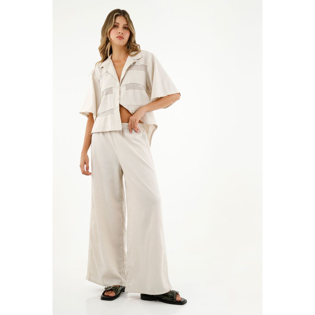 TENNIS - Pantalón crudo tipo lino para mujer