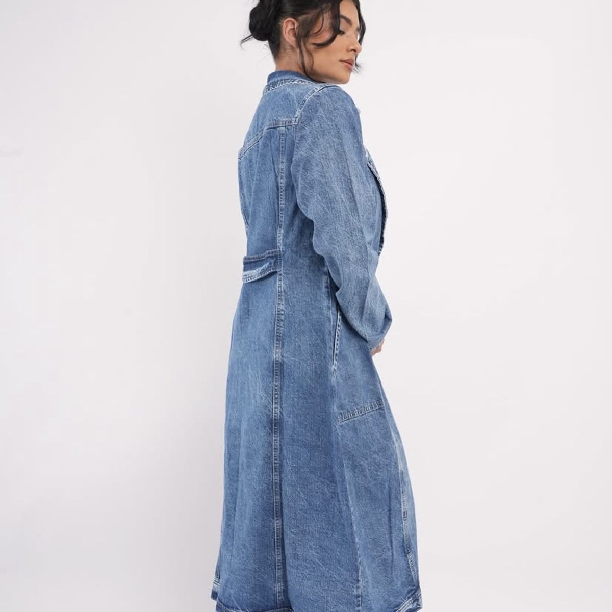 FRIOLENTA - Abrigo Jean Largo Gaban Denim Moda