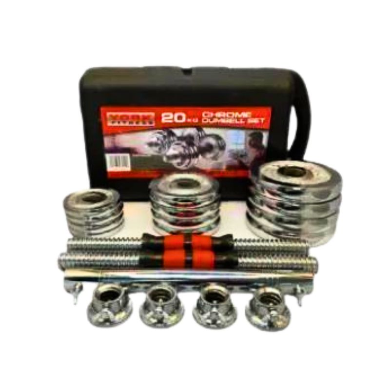 GENERICO - Kit De Mancuernas Pesas 20 Kg Cromada + Extensión