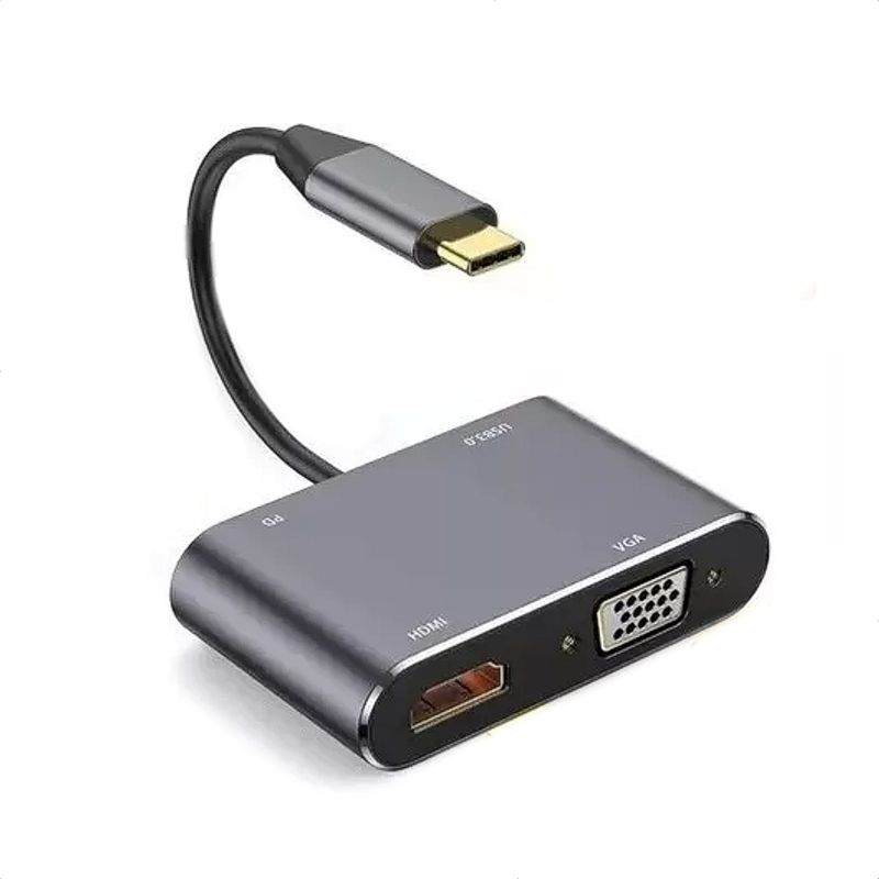GENERICO - Adaptador Hub USB-C 4 en 1 Con HDMI + VGA + USB 3.0 + USB-C/PD