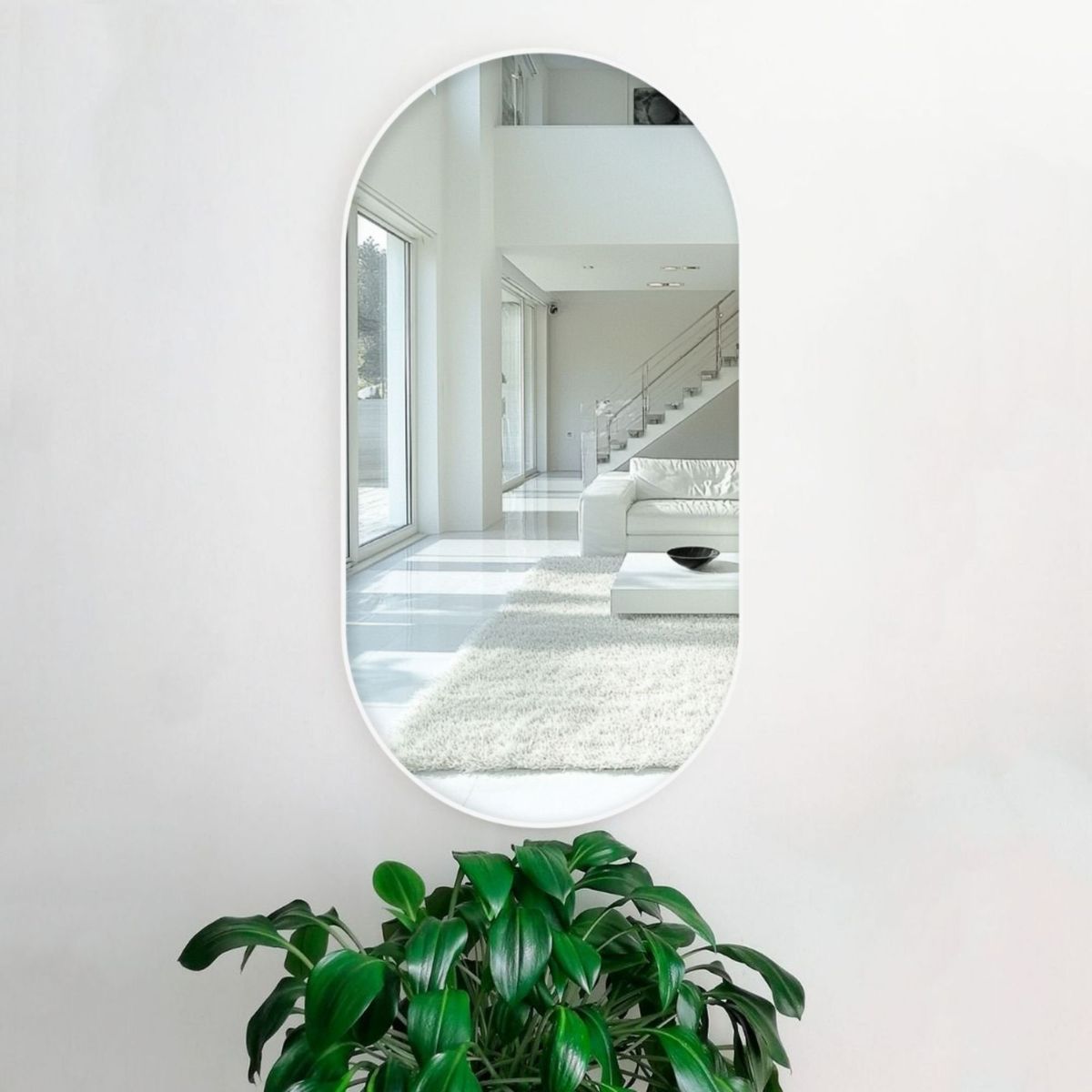 ALIK DISEÑO - Espejo Ovalado Decorativo Con Marco Metálico Blanco 40x90cm