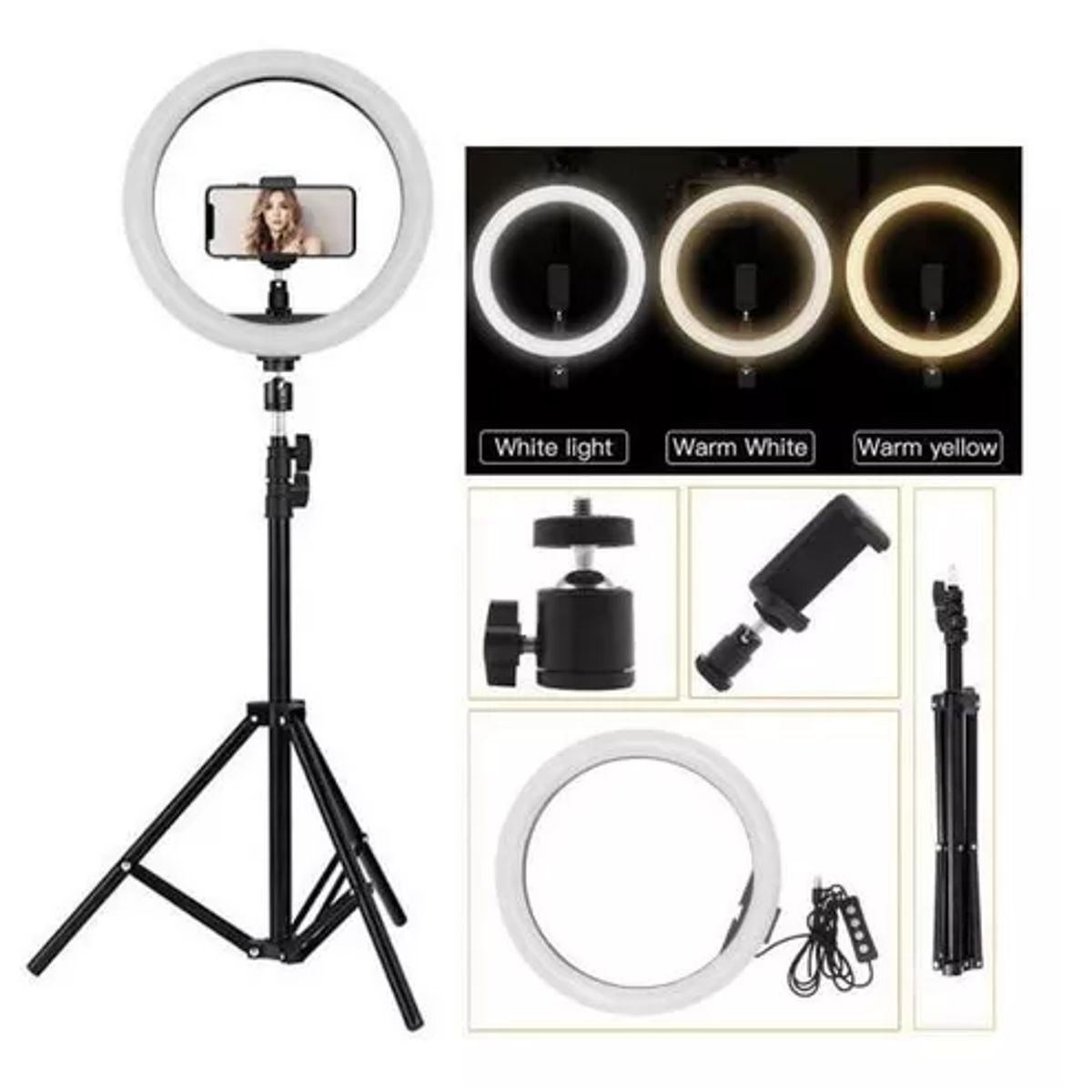 SKY - Aro De Luz 26 Cm Con Trípode 2mt Profesional 3 Climas De Luz