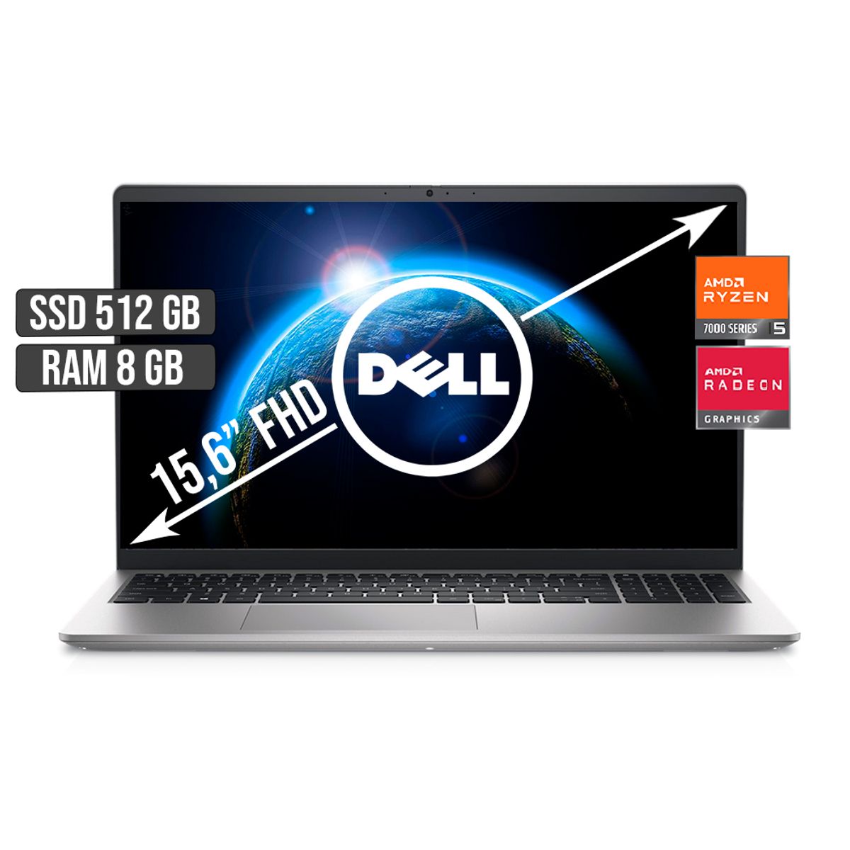 DELL - PORTATIL DELL INSPIRON AMD RYZEN 5-7520U SSD 512GB RAM 8GB LED 15,6 FHD 120Hz