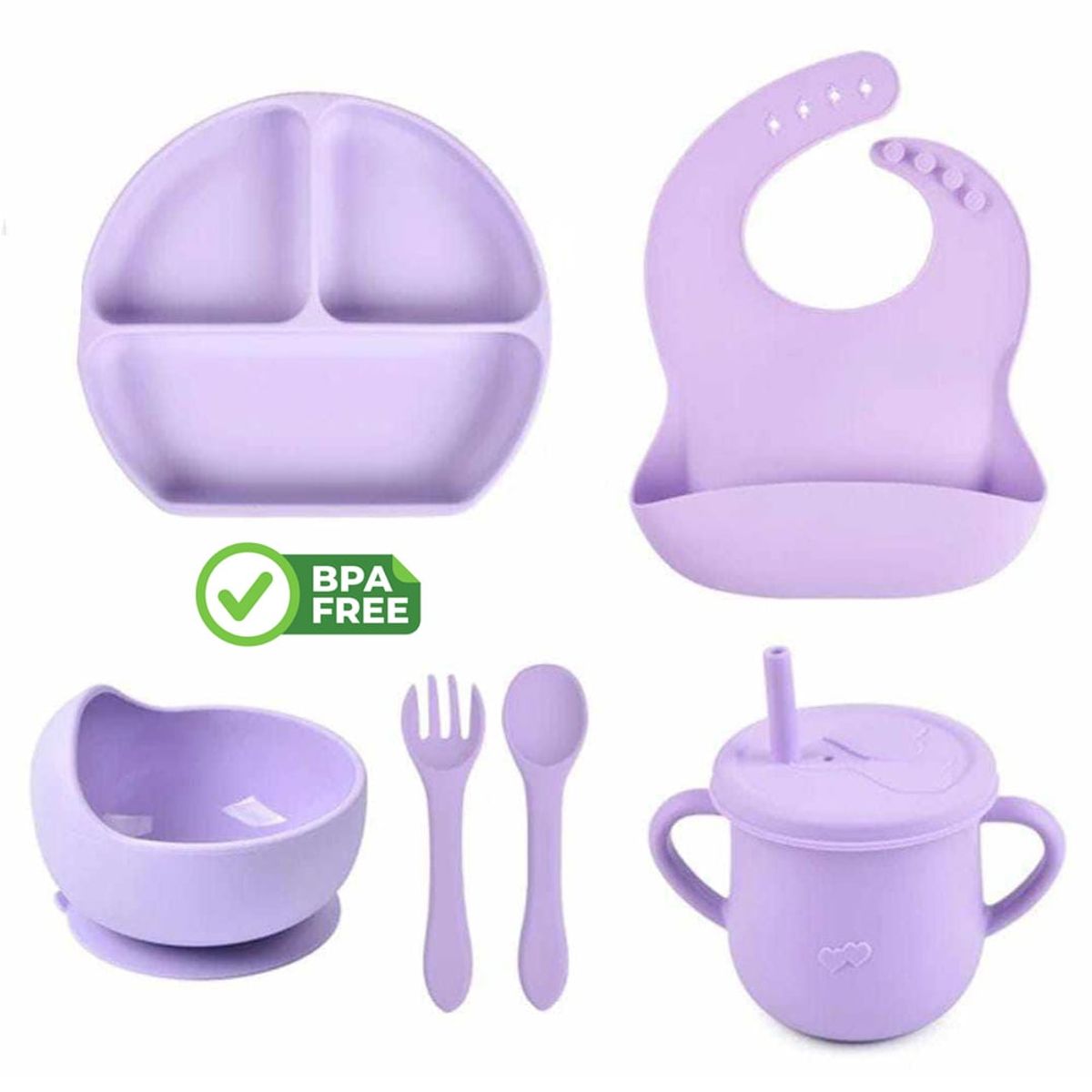 BOOGY - Set 7 piezas Vajilla alimentacion silicona para bebe Rosado