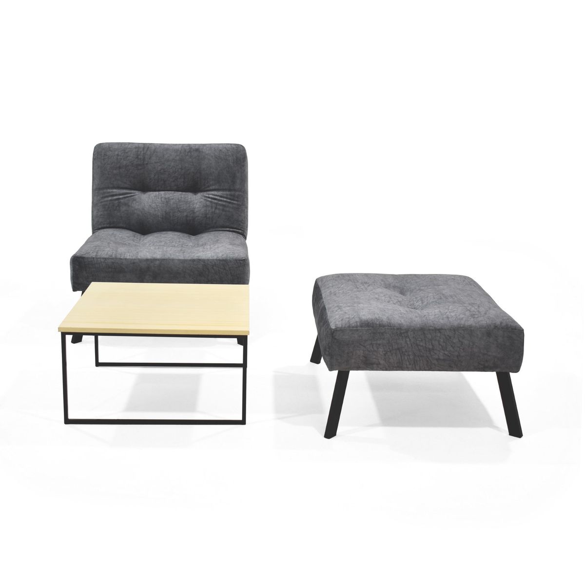 VENECIA - Sala con Poltrona Reclinable y Puff Togo Gris + Mesa Toulouse