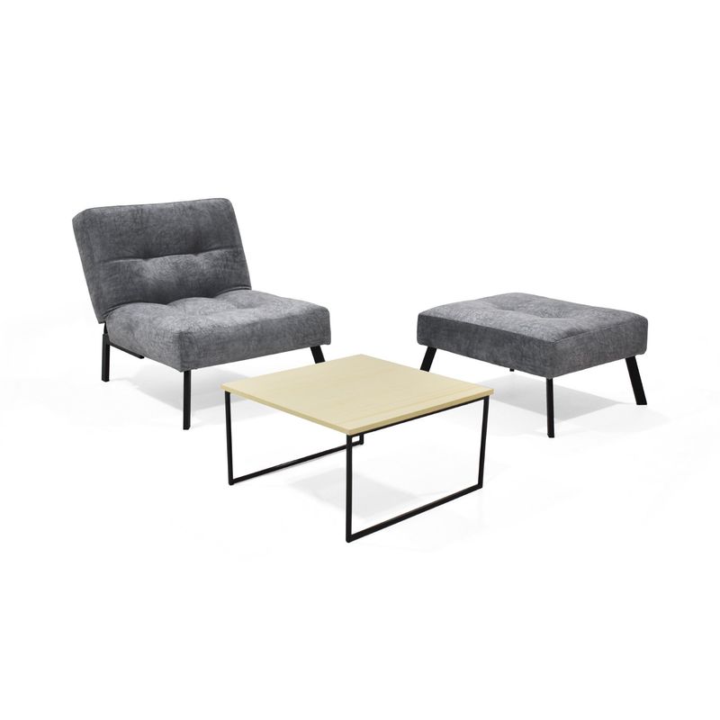 VENECIA - Sala con Poltrona Reclinable y Puff Togo Gris + Mesa Toulouse