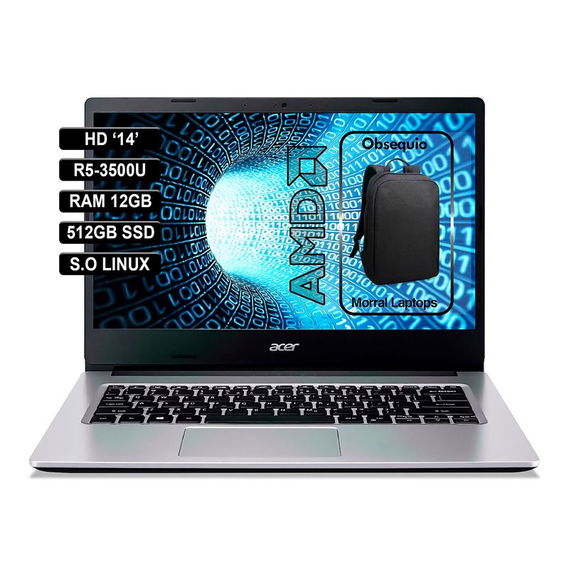 ACER - PORTATIL ACER HD 14 AMD R5-3500U RAM 12GB 512GB SSD SILVER
