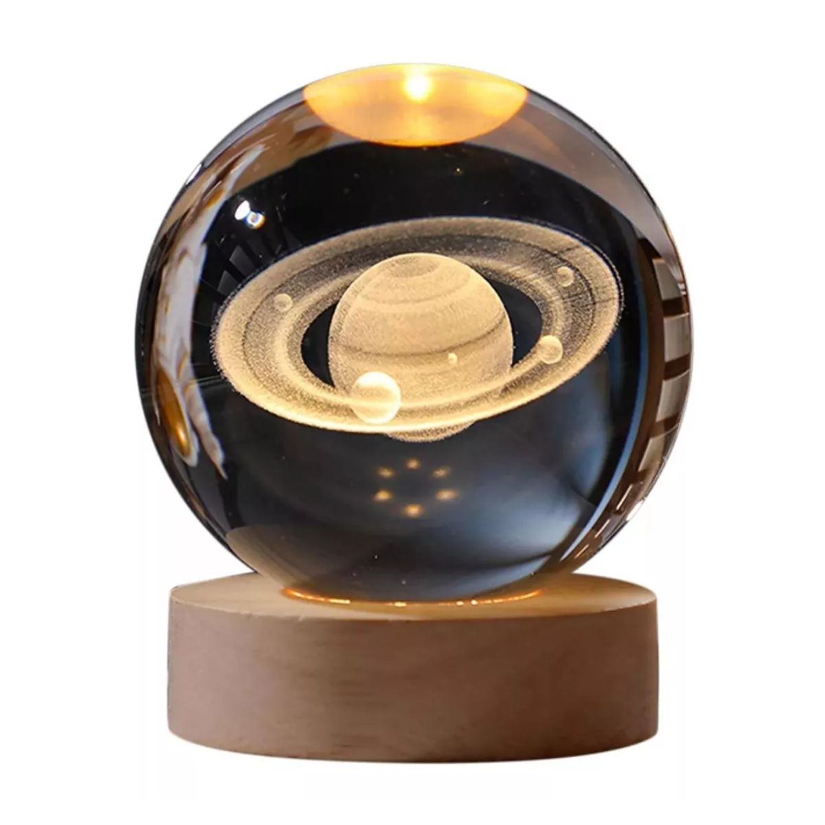 SHEN HUANG - Lampara Nocturna 3d Bola De Cristal Con Base Madera