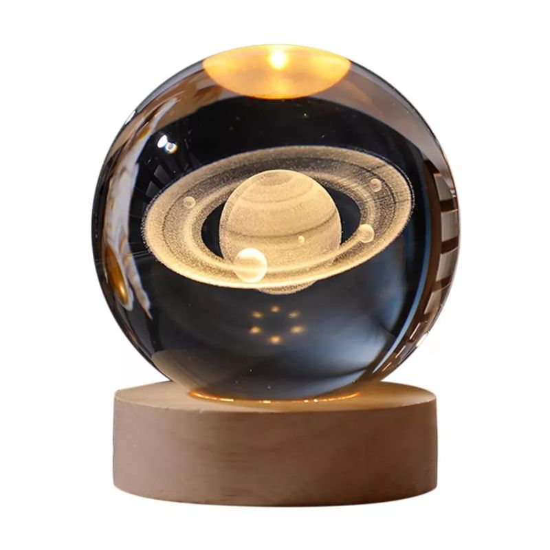 SHEN HUANG - Lampara Nocturna 3d Bola De Cristal Con Base Madera