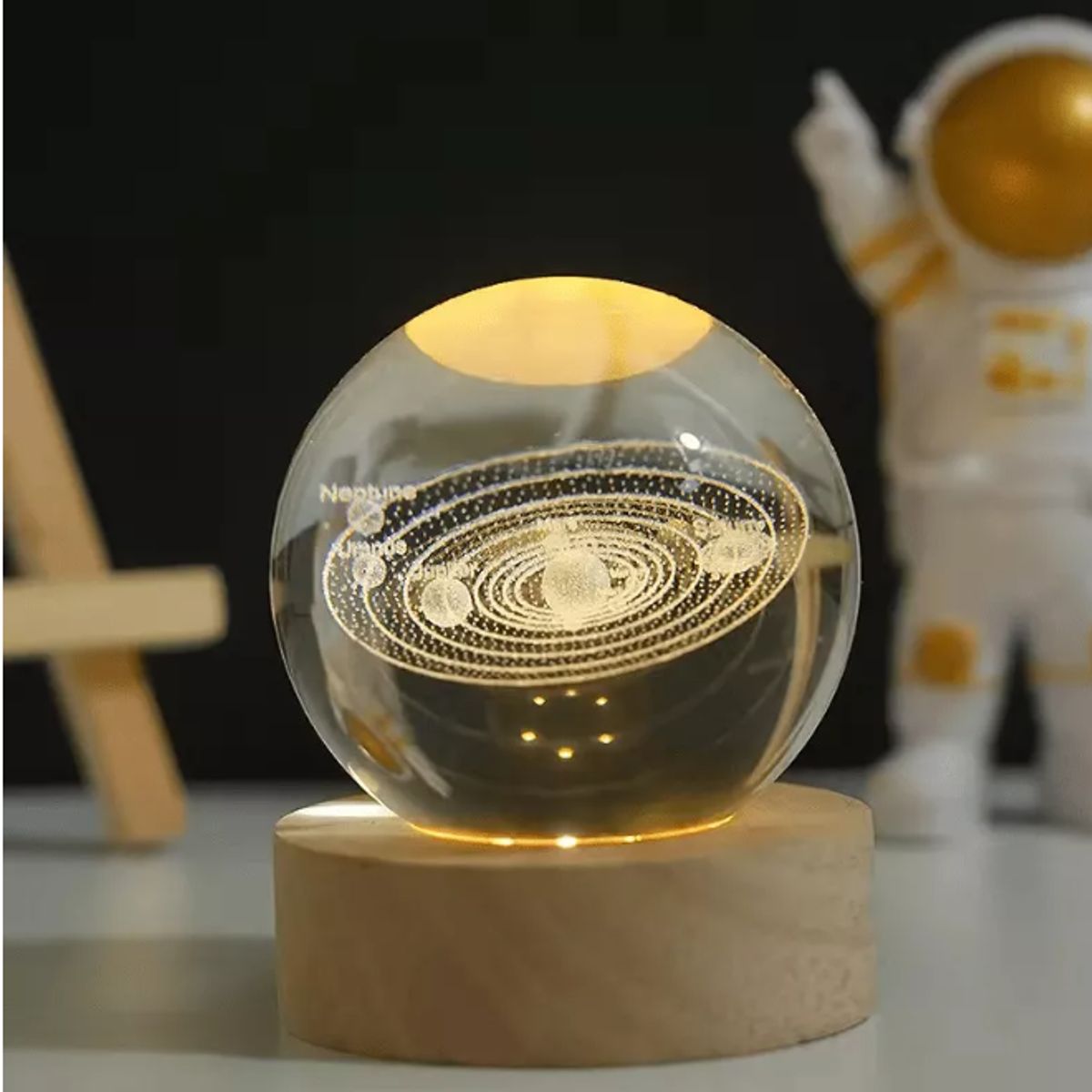 SHEN HUANG - Lampara Nocturna 3d Bola De Cristal Con Base Madera