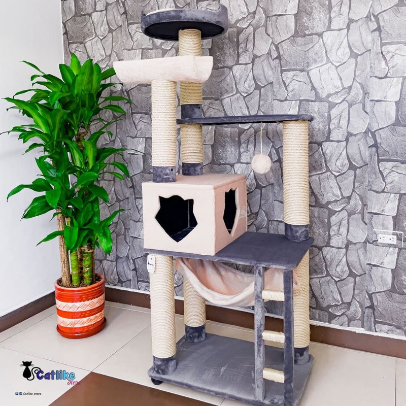 CATLIKE - Gimnasio  Rascador Para Gatos Ref Cuna Gris Beige + Obsequio