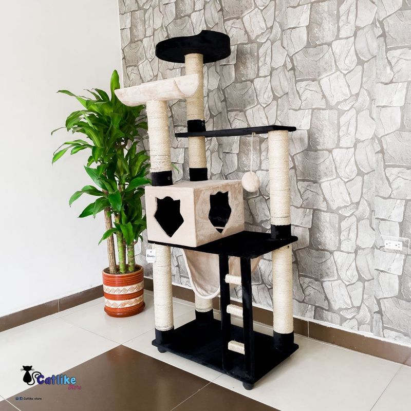 CATLIKE - Gimnasio  Rascador Para Gatos Ref Cuna Negro Beige +Obsequio