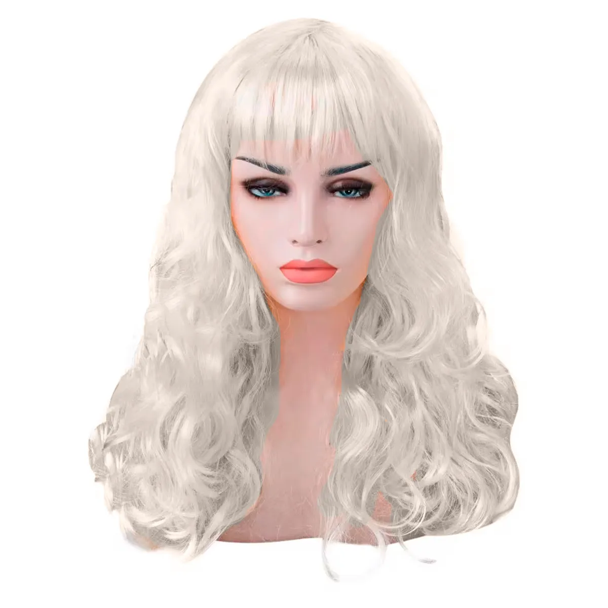GENERICO - Peluca Larga Crespa Color Blanco Halloween Sintético Disfraz