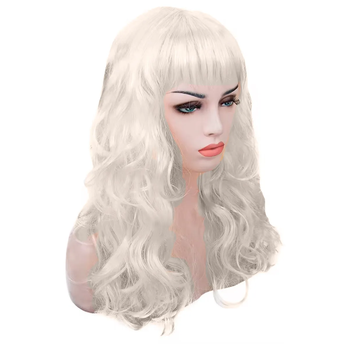 GENERICO - Peluca Larga Crespa Color Blanco Halloween Sintético Disfraz