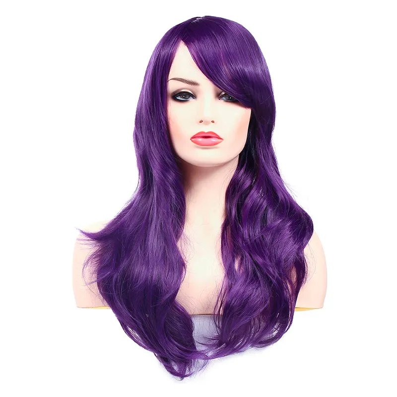 GENERICO - Peluca Larga Crespa Color MORADO Halloween Sintético Disfraz