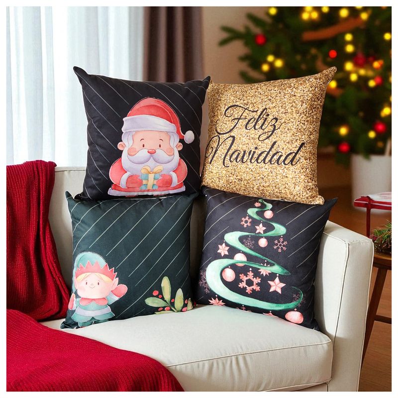 HOGARETO - Cojines De Navidad Set X 4 Incluye Relleno y Funda Con Cierre 562