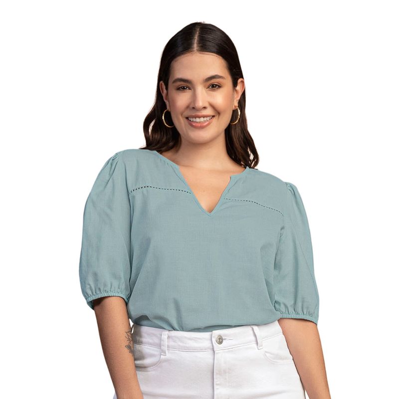 LEONISA - Leonisa Blusa manga corta con volumen y detalle decorativo al frente