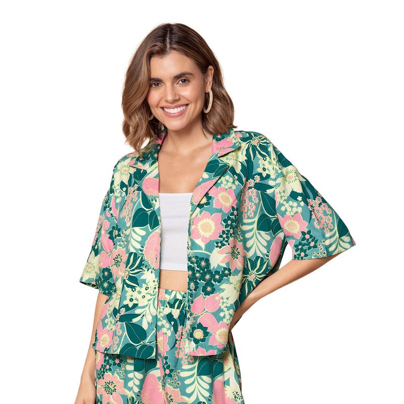 LEONISA - Leonisa Blusa manga corta con cuello solapa y perilla funcional