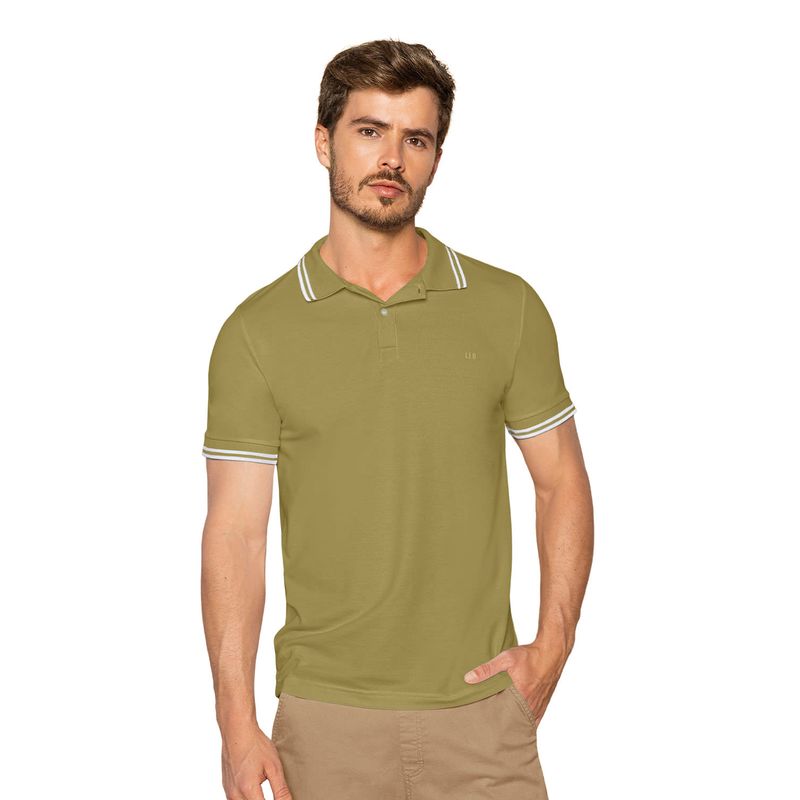 LEO - Leo Camiseta tipo polo con cuello y mangas tejidas