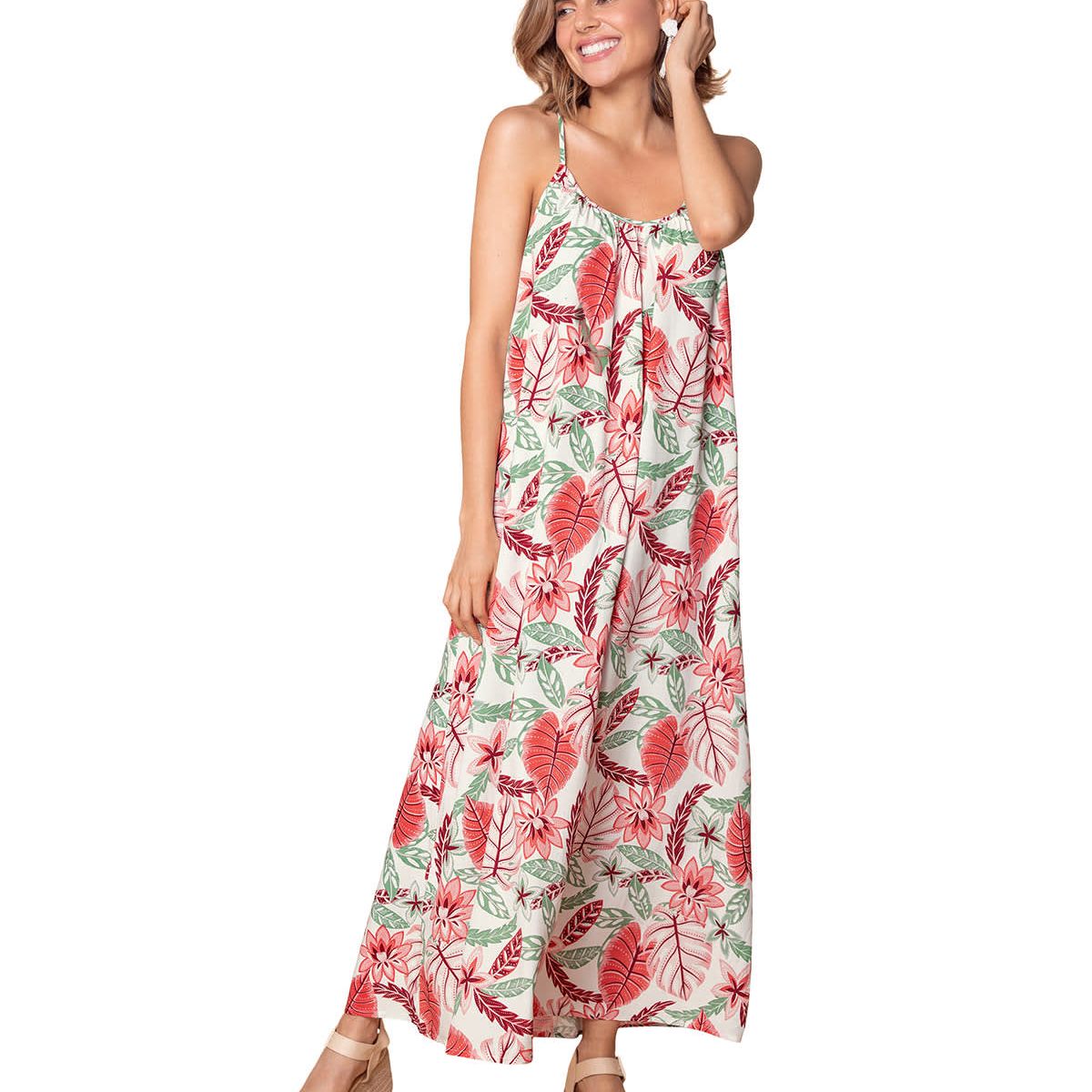 LEONISA - Leonisa Vestido largo de tiritas y escote en U recogido