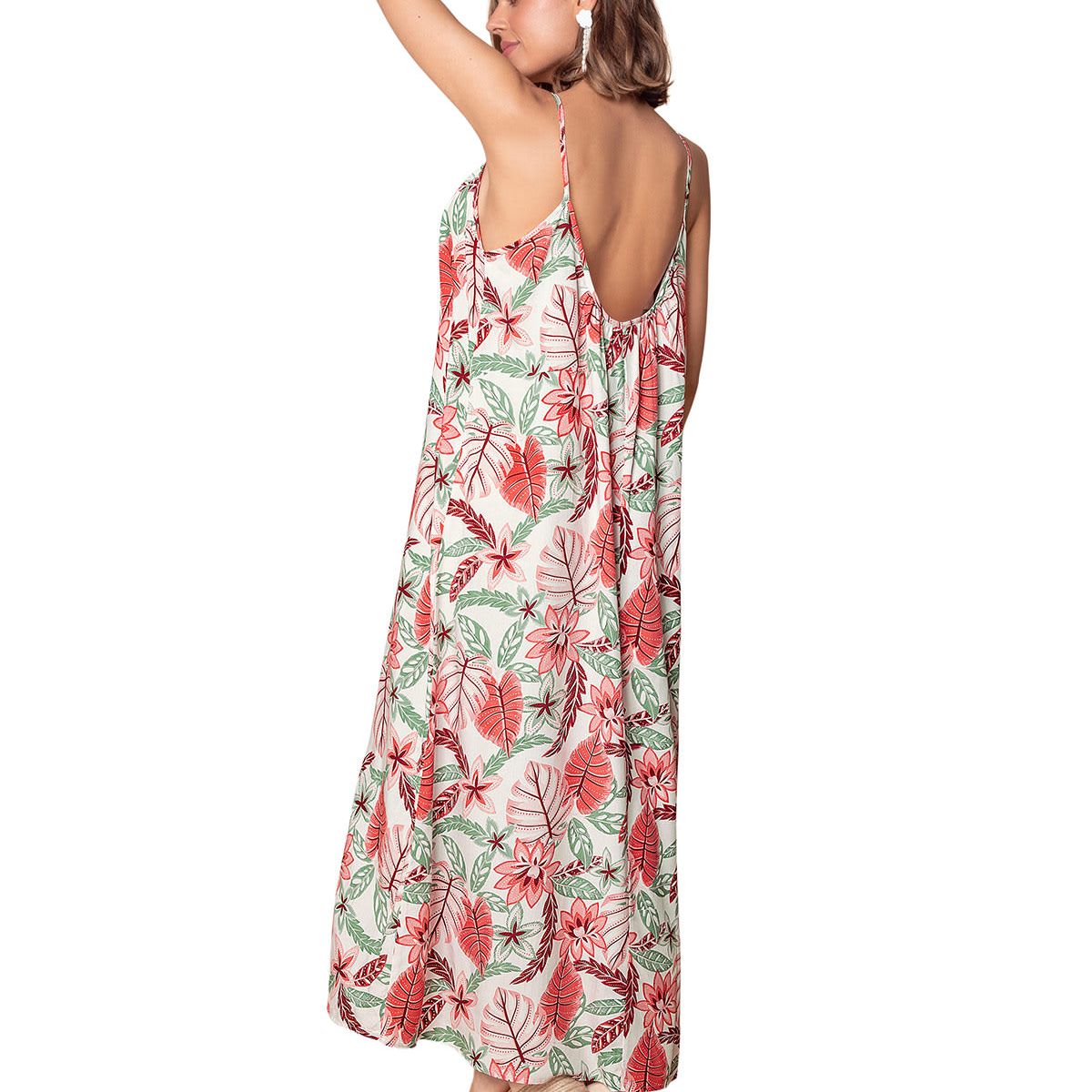 LEONISA - Leonisa Vestido largo de tiritas y escote en U recogido