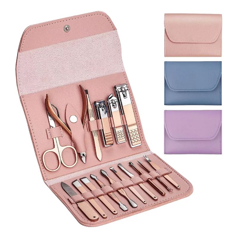 GENERICO - Kit Manicure Pedicure Cuidado Facial Cortauñas X16 Pz Rosa