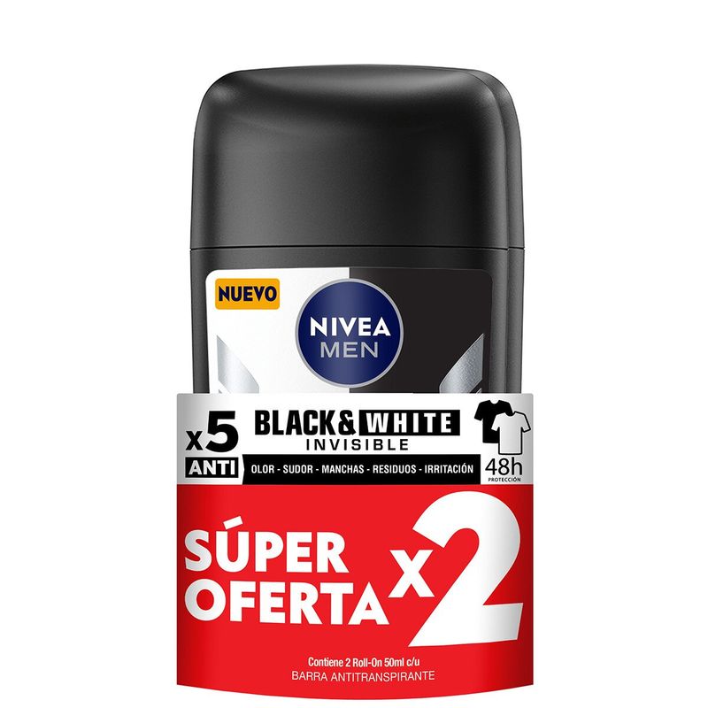 NIVEA - Desod Nivea Barra Black&White Hombre 2 Und Fco 50 Ml Super Dcto