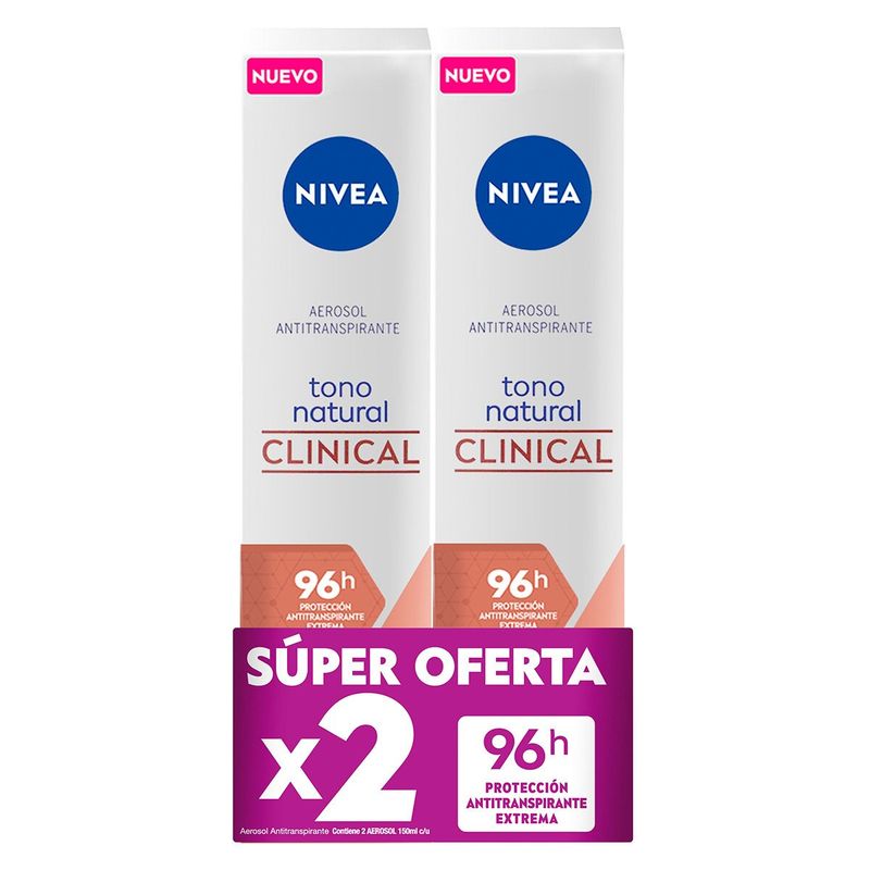 NIVEA - Desod Nivea Aerosol Clinical Tono Natural  2 Und 150 Ml