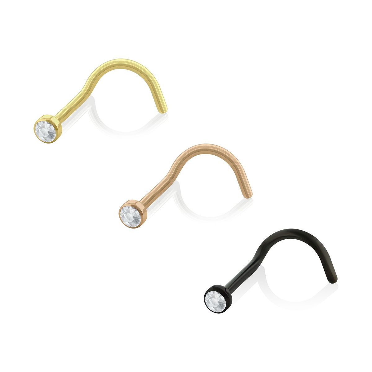 AGHA JEWELRY - Titanio Piercing Nostril  Curvo Platizado con CZ para Nariz