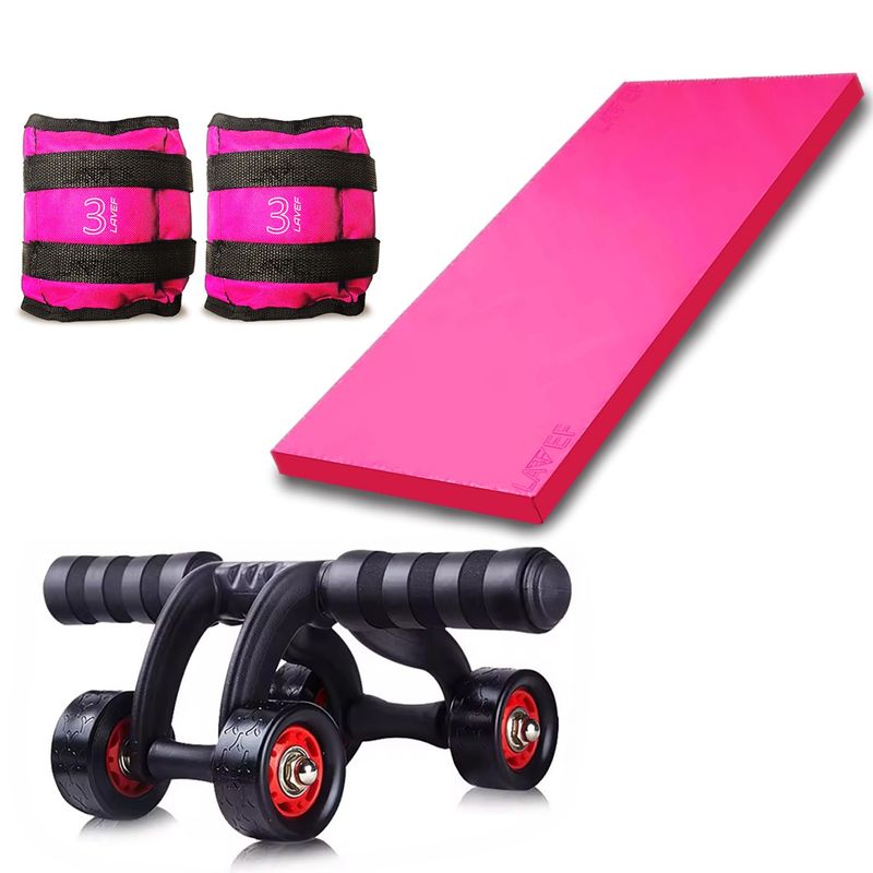 LAVEF - COLCHONETA YOGA +  RUEDA ABDOMINAL Y PESAS 3k
