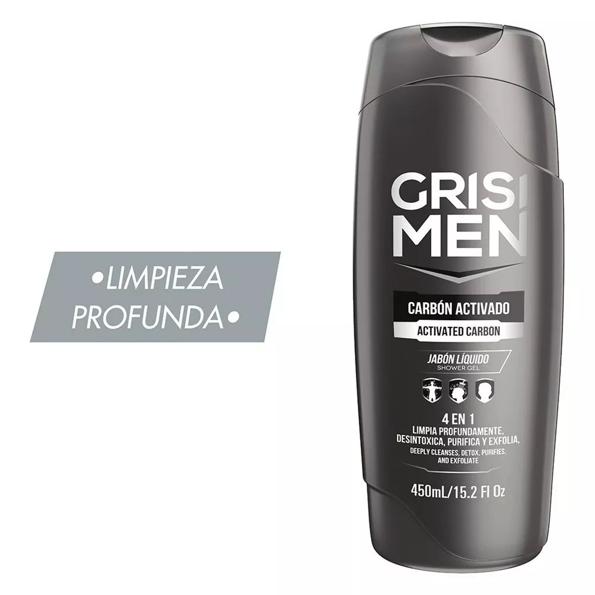 GENERICO - Jabón Líquido Corporal Masculino 4 en 1 Carbón Activado 450ml Grisi