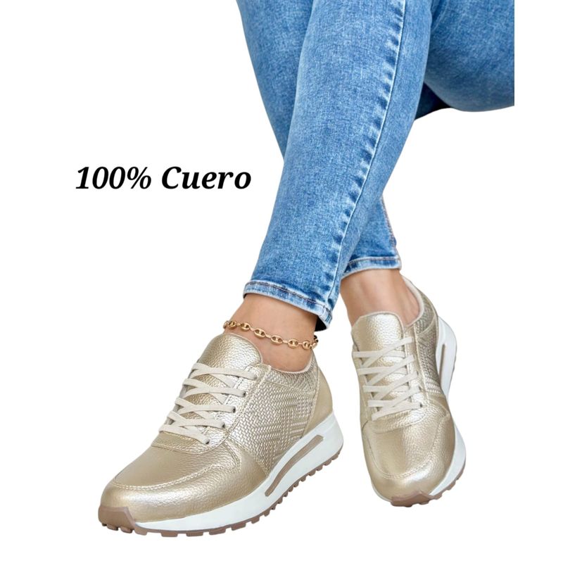 EVEGONZ - TENIS DEPORTIVOS MUJER CALZADO URBANO DAMA CUERO DORADO