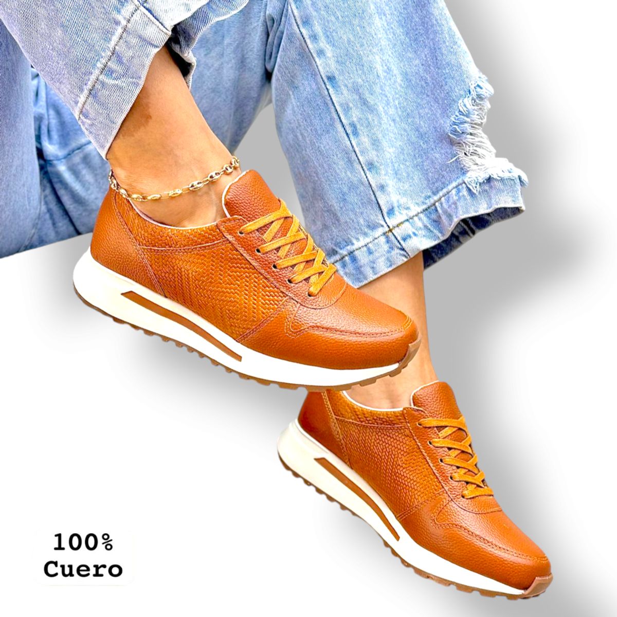 EVEGONZ - ZAPATILLAS DEPORTIVAS EN CUERO CALZADO CAFE DAMA