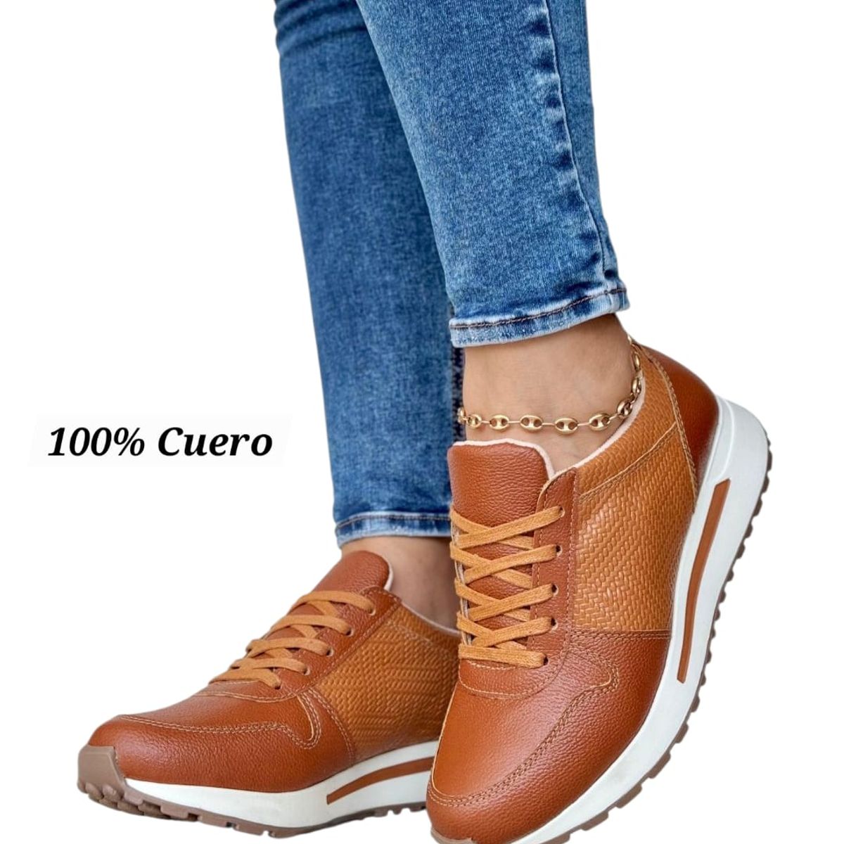 EVEGONZ - ZAPATILLAS DEPORTIVAS EN CUERO CALZADO CAFE DAMA