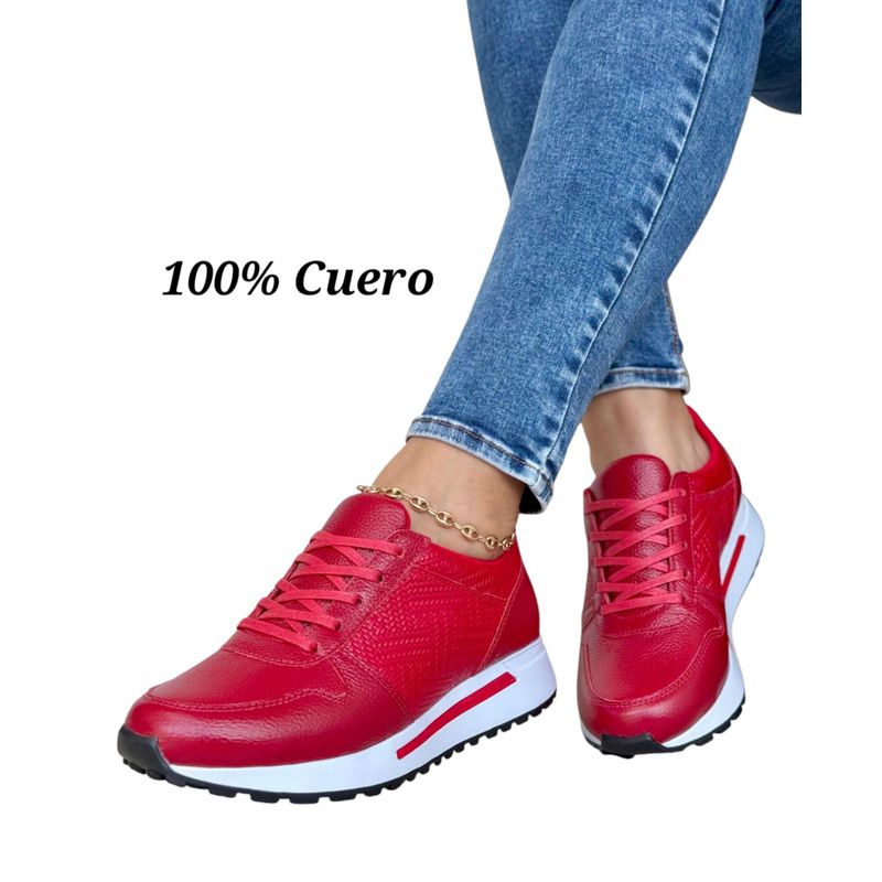 EVEGONZ - ZAPATOS DEPORTIVOS MUJER TENIS DAMA CUERO ROJO