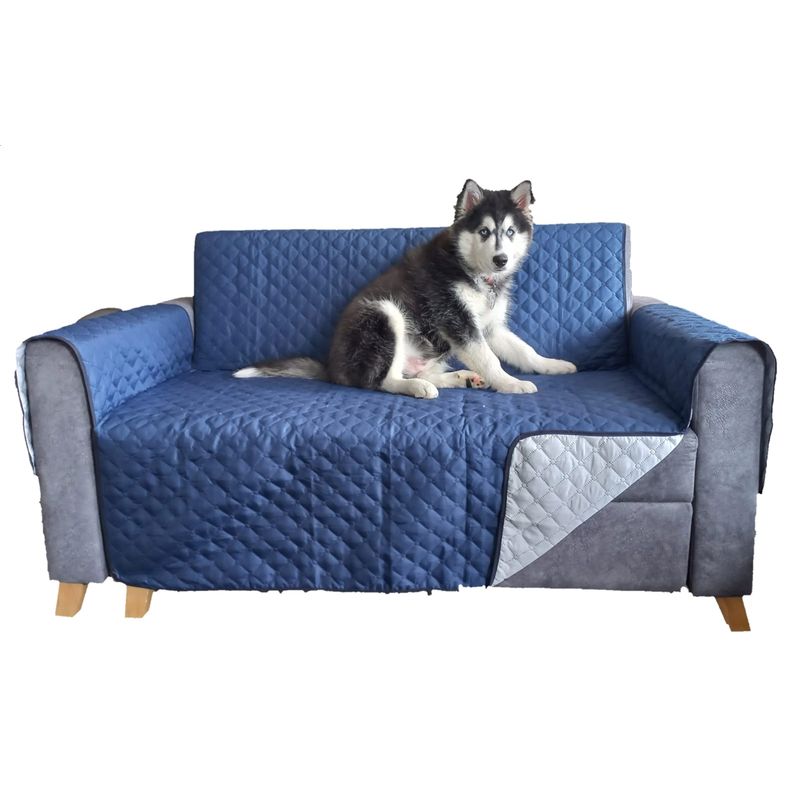 GENERICO - PROTECTOR, FUNDA, FORRO DOBLE FAZ SOFA DE 3 PUESTOS - AZUL OSCURO/GRIS