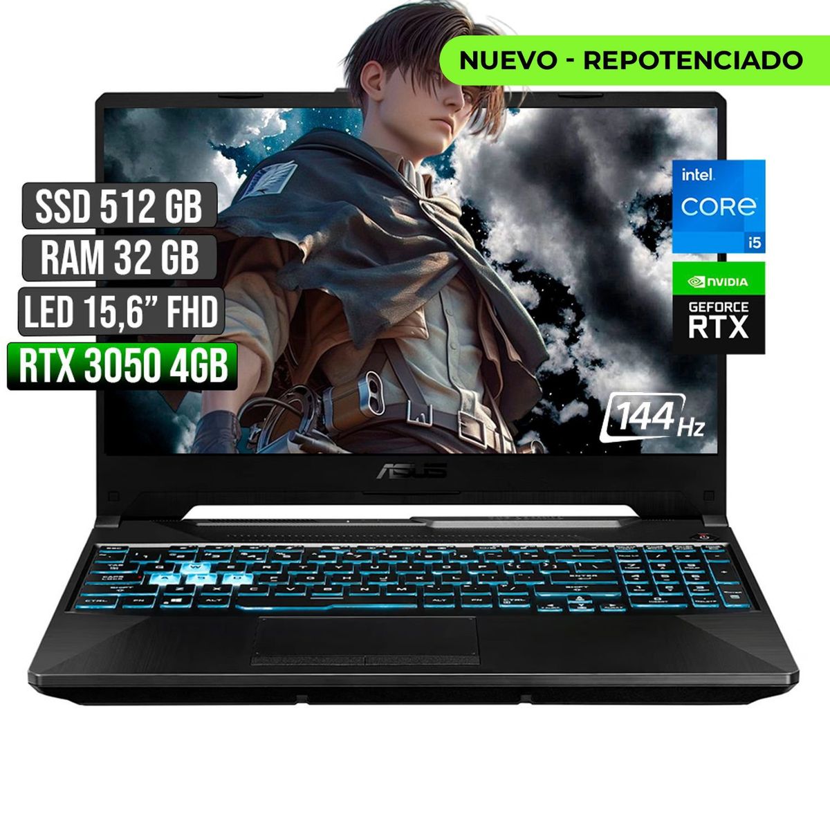 ASUS - ASUS TUF INTEL CORE I5-12500H RTX 3050 4GB SSD 512GB RAM 32GB LED 15,6 FHD 144Hz