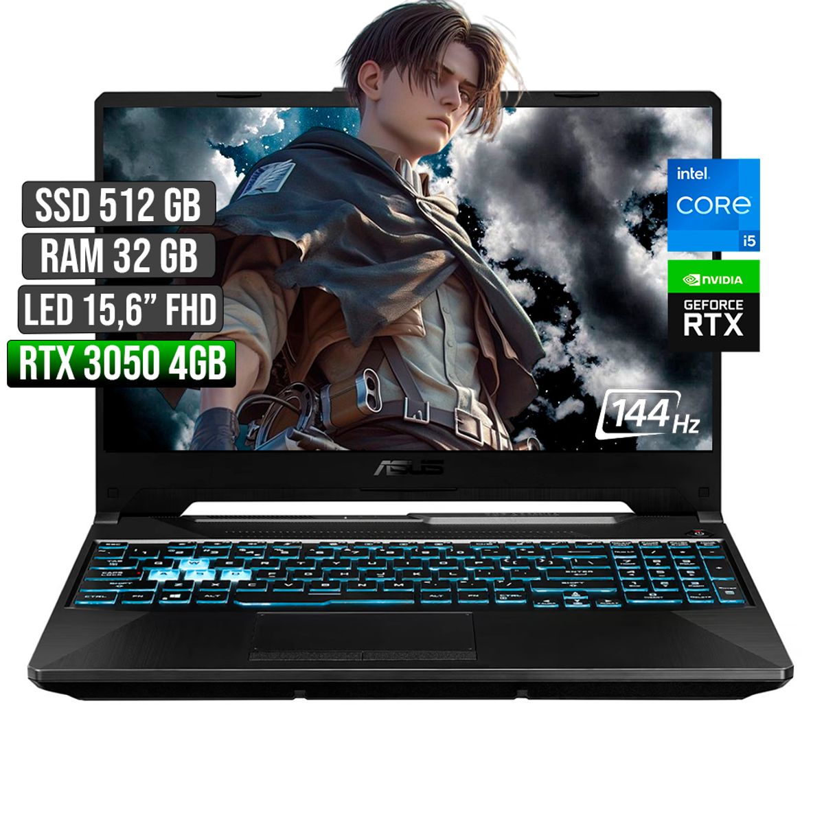 ASUS - ASUS TUF INTEL CORE I5-12500H RTX 3050 4GB SSD 512GB RAM 32GB LED 15,6 FHD 144Hz