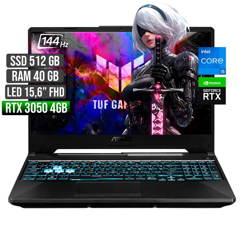 ASUS - ASUS TUF INTEL CORE I5-12500H RTX 3050 4GB SSD 512GB RAM 40GB LED 15,6 FHD 144Hz