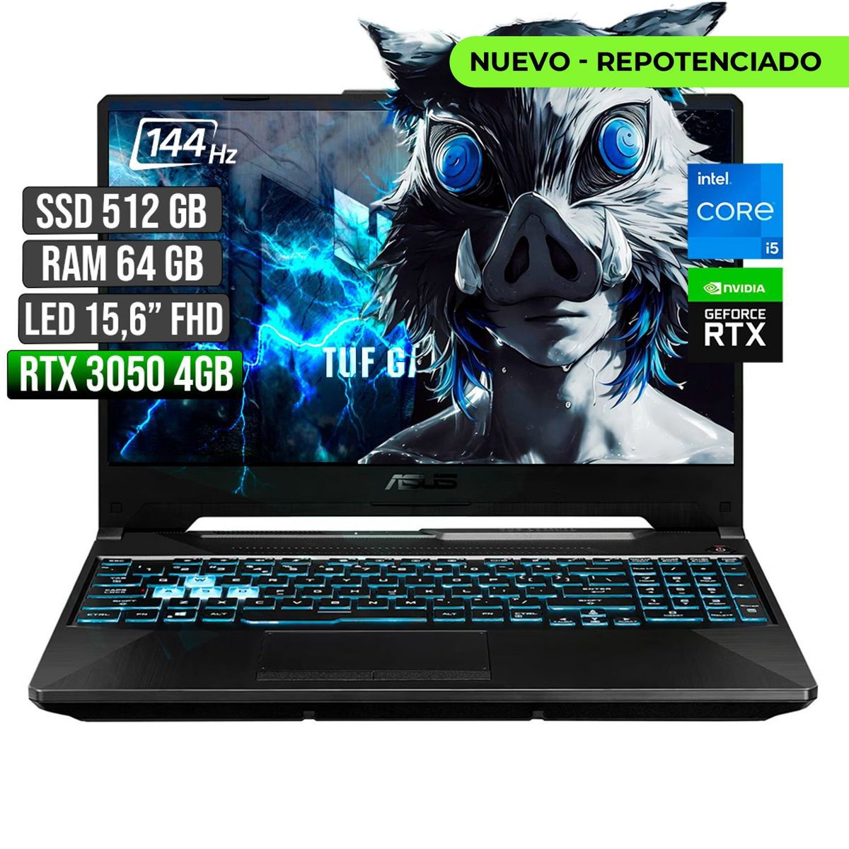 ASUS - ASUS TUF INTEL CORE I5-12500H RTX 3050 4GB SSD 512GB RAM 64GB LED 15,6 FHD 144Hz