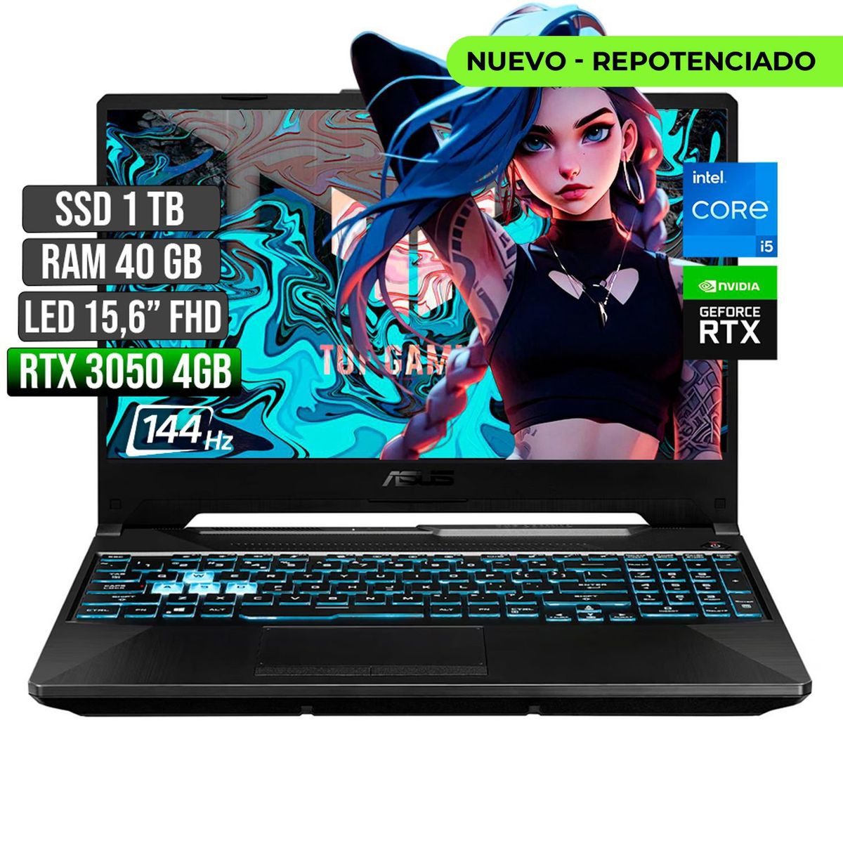 ASUS - Portátil Asus TUF Gaming F15 Intel Core i5 RTX 3050 1TB 40GB