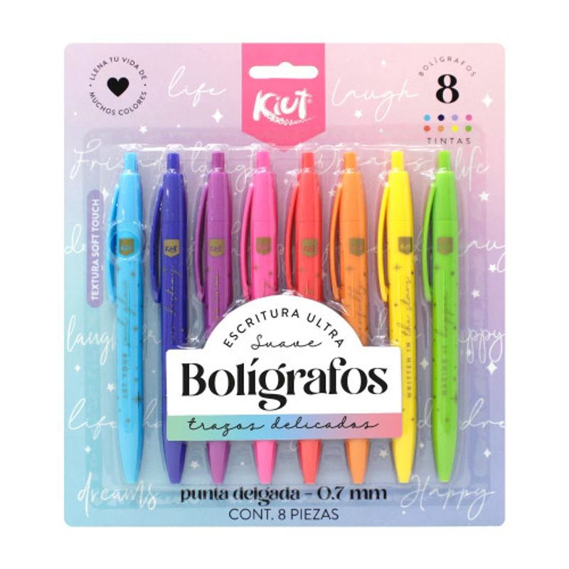 KIUT - Bolígrafo Kiut Retráctil Colores Surtidos X8