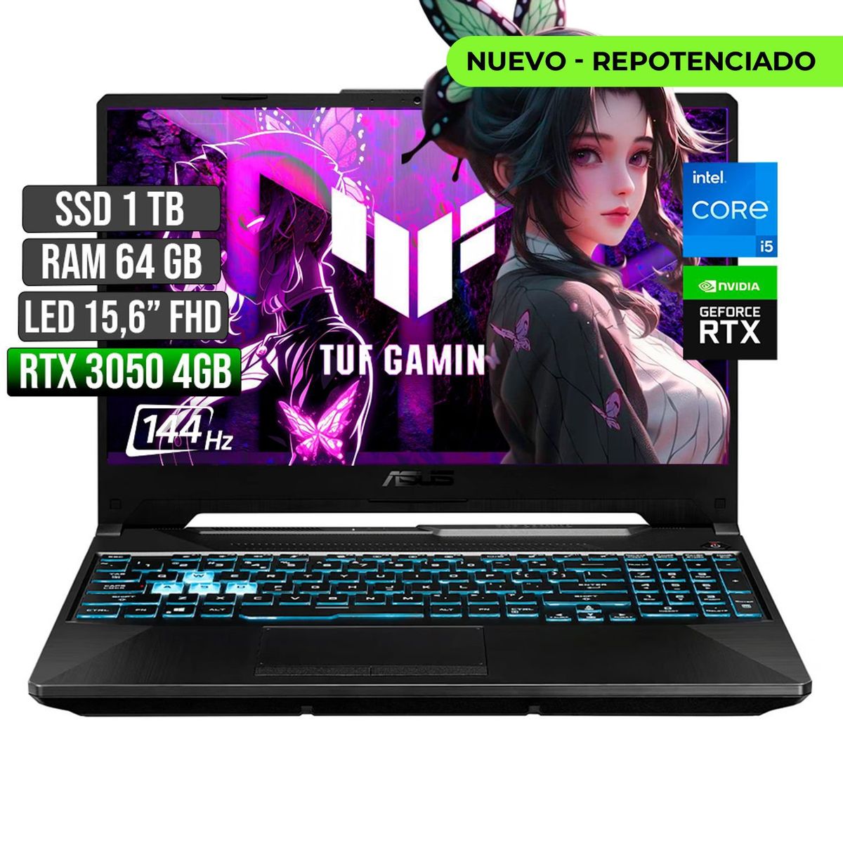 ASUS - ASUS TUF INTEL CORE I5-12500H RTX 3050 4GB SSD 1TB RAM 64GB LED 15,6 FHD 144Hz