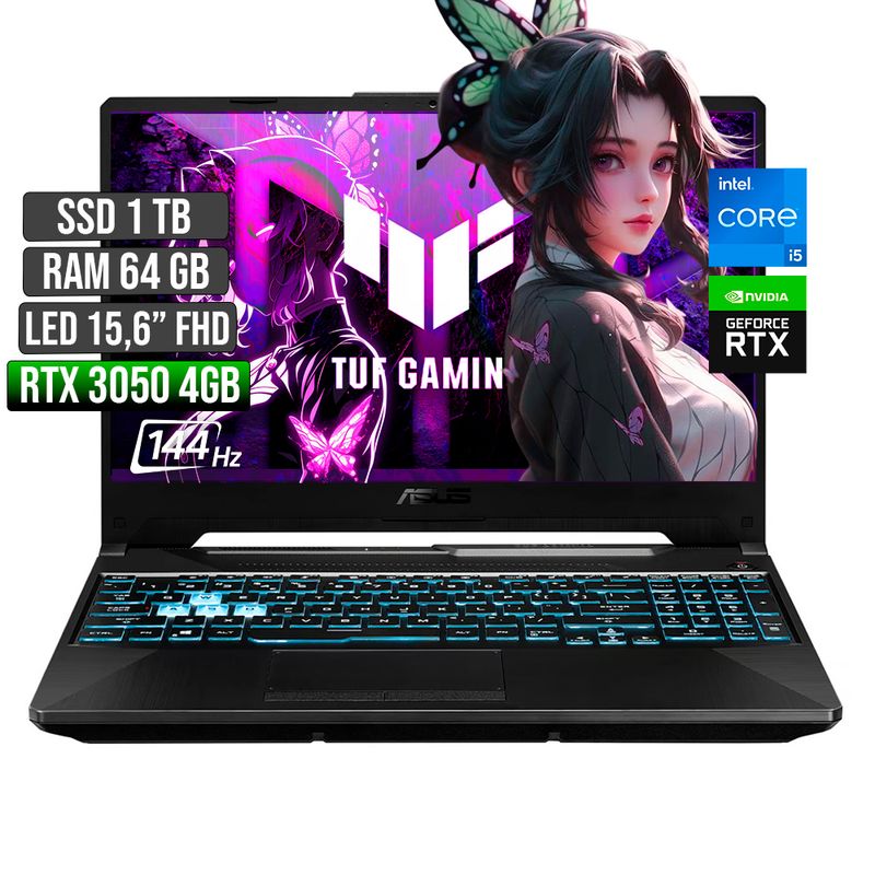 ASUS - ASUS TUF INTEL CORE I5-12500H RTX 3050 4GB SSD 1TB RAM 64GB LED 15,6 FHD 144Hz