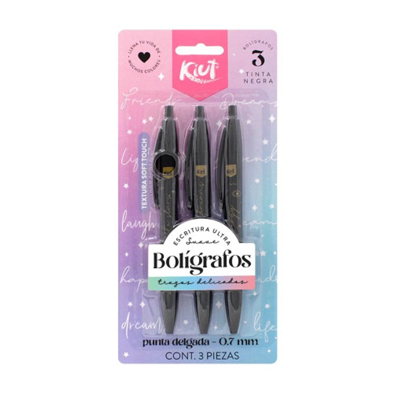 KIUT - Bolígrafo Kiut Retráctil Negro X3