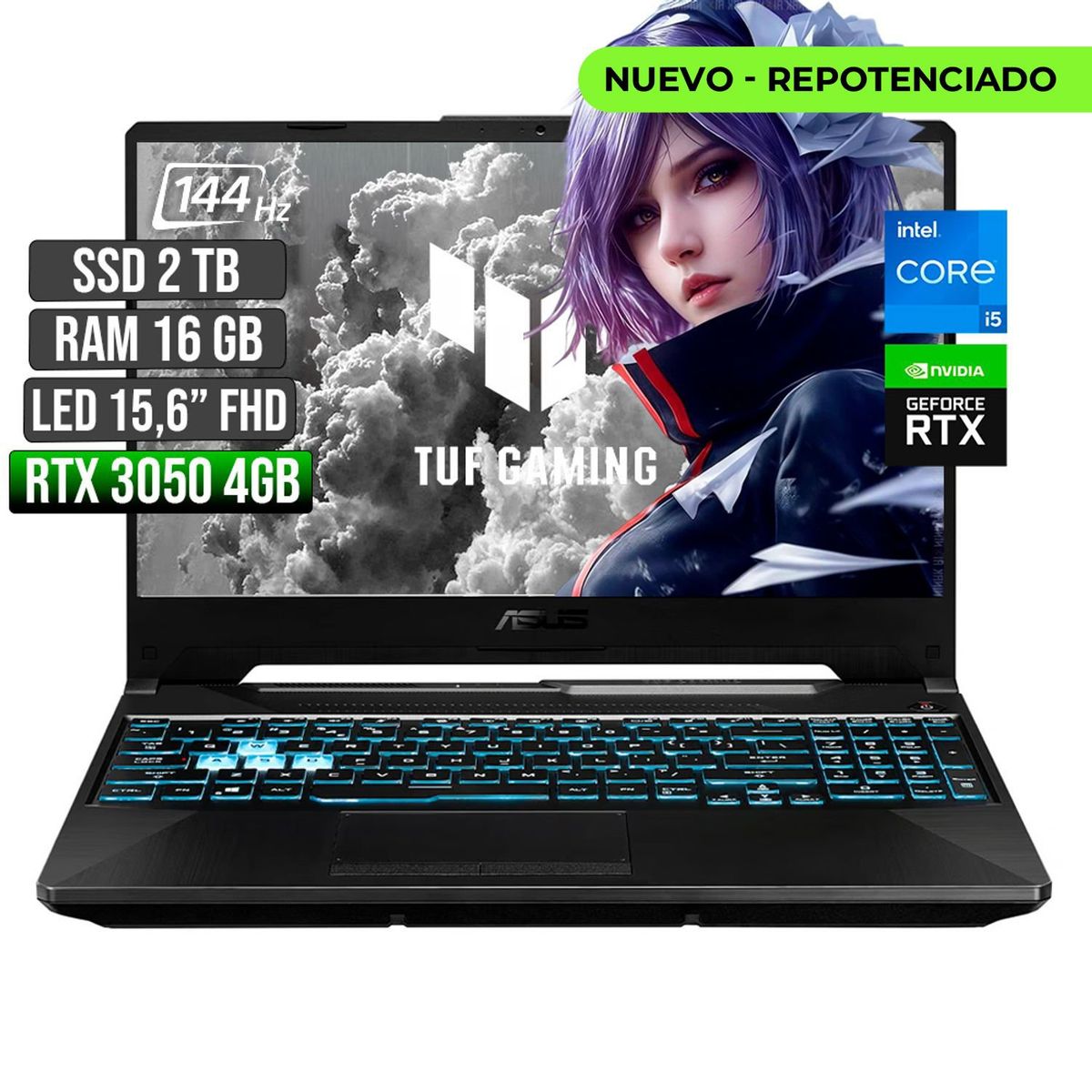 ASUS - ASUS TUF INTEL CORE I5-12500H RTX 3050 4GB SSD 2TB RAM 16GB LED 15,6 FHD 144Hz