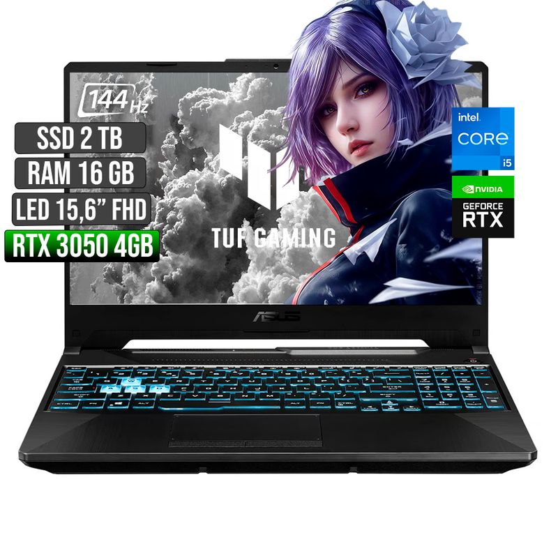 ASUS - ASUS TUF INTEL CORE I5-12500H RTX 3050 4GB SSD 2TB RAM 16GB LED 15,6 FHD 144Hz