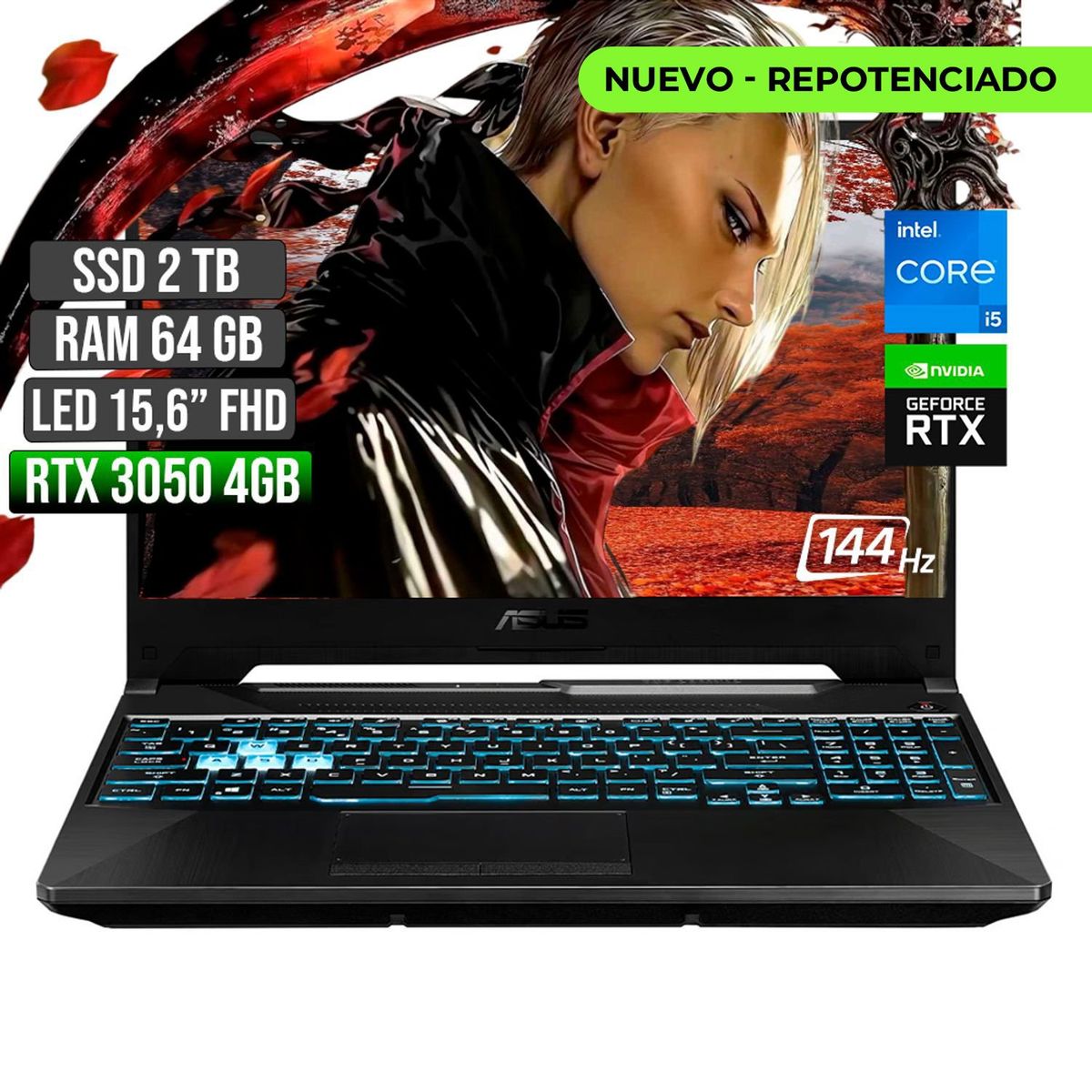 ASUS - ASUS TUF INTEL CORE I5-12500H RTX 3050 4GB SSD 2TB RAM 64GB LED 15,6 FHD 144Hz