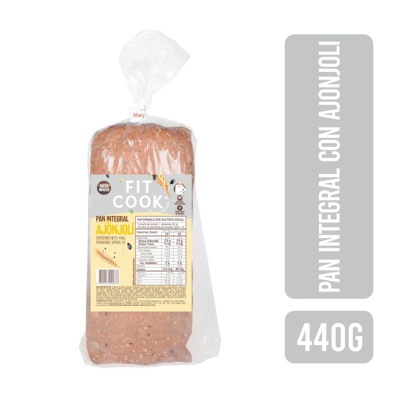 GENERICO - Pan Integral Fitcook Ajonjoli X 430G